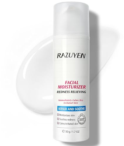 RAUYEN Crema facial calmante de día para arañas rojas, crema hidratante para reparación de piel sensible seca a muy seca, sin perfume, no comedogénica, 1,7 Oz
