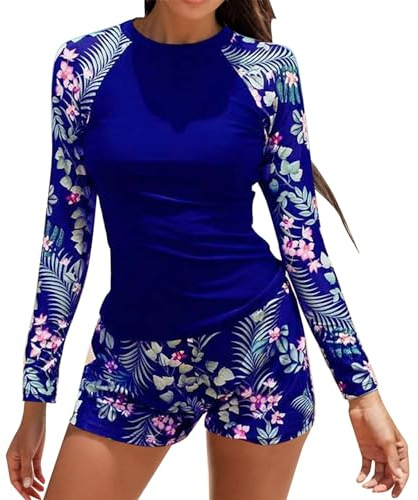 KBOPLEMQ Camiseta de natación de manga larga para mujer Rash Guard con protección UV UPF 50+, A azul., S