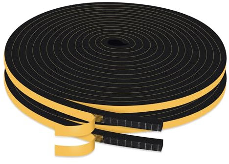 20M Cinta Selladora Espuma, Negro 6x3mm Burletes Puertas Tira de Sellado para Puertas y Ventanas del Hogar, Espuma Burlete Adhesivo de Alta Densidad para Aislante,Ruido y Colisión(2 Rollos,Total 20M)