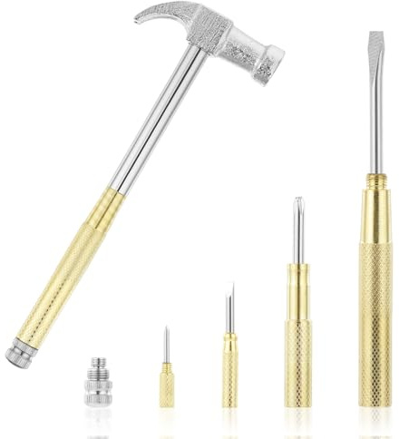Mini Hammer 6 in 1 Small Hammer Brass Hammer Screwdriver Multitool Camping Hammer Set Screwdriver Hammers Tools Mini Hammer with Screwdriver Hammers Hand Tools Multitool Hammer for Picture Hanging