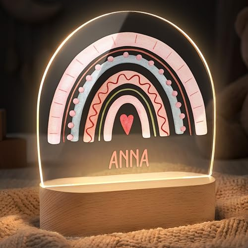 Lilleta ® Personalisiertes Nachtlicht für Baby & Kinder - Regenbogen (004.01) - Personalisierte Geschenke Baby - Geschenk zur Geburt, Taufgeschenk Mädchen Junge, Babygeschenke, Neugeborenen Nachtlampe