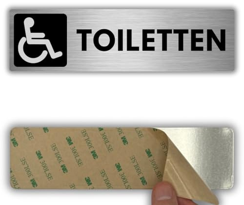 LEIASA Plaque autocollante WC pour personnes handicapées - 5 x 18 cm - Épaisseur : 0,8 mm - Aluminium - Pour toilettes handicapées - Panneau adhésif 3M pour toilettes handicapées - WC adapté
