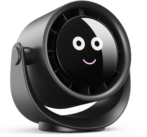 Fitabok USB Ventilator, Kleiner Tischventilator mit 5 Geschwindigkeiten, LED Display, 360° Drehung Ventilatoren, 4000mAh Akku, Starker Luftstrom, Mini Wiederaufladbar Fans für Haus Schlafzimme Büro
