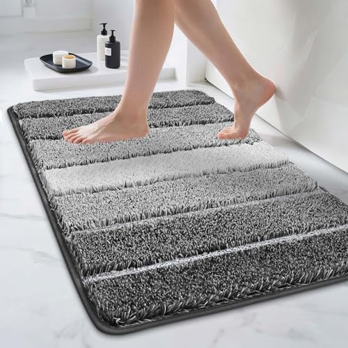 COSY HOMEER Badezimmerteppich 60 x 90 cm, Dunkelgrau | Weiche Badematte, saugstark, rutschfest, waschbar, 100% Polyester, für Dusche, Bad und Schlafzimmer