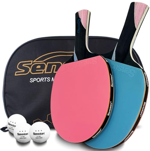 Senston Table Tennis Bats 2 Player Set, Ping Pong Paddle Set with Racket Case and balls