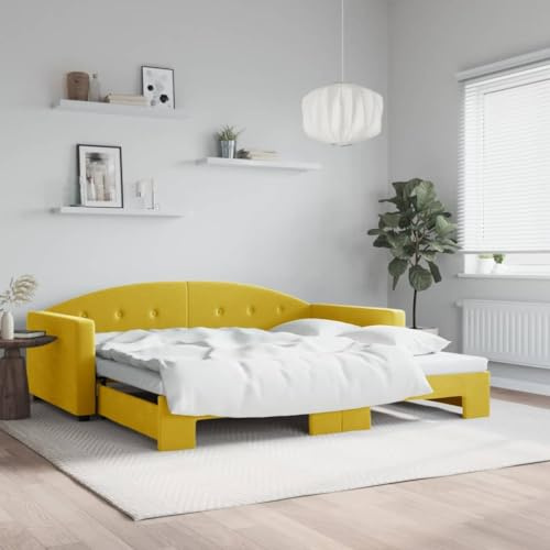 Qnhdfrt Gelbes Ausziehbares Tagesbett 100x200 cm Samt 2-in-1 Doppelbett für Wohnzimmer Schlafzimmer Gästebett mit Massivholzrahmen Modernes Daybed