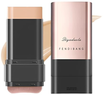 LuLiyLdJ Base de maquillaje en barra de cobertura total, base en crema con brocha, corrector en barra de larga duración y contorno con acabado mate para cubrir imperfecciones.