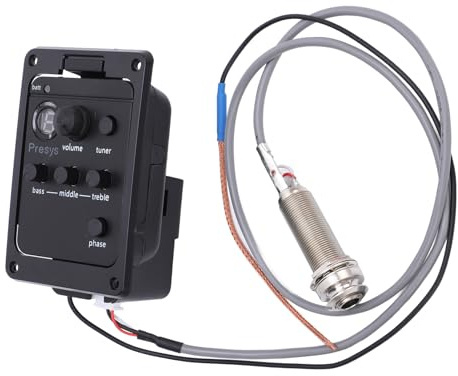 Zunate Akustisk Elgitarrförförstärkare, PSY101 Equalizer med Volym, Bas, Mellan, Diskant |Inbyggd Förförstärkare med Faskontroll och Inbyggd Tuner