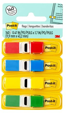 Post-it Flags, idealiska f r m rkning och flaggdokument, blandade prim ra f rger, 1,27 cm bred, 35/dispenser, 4-dispenser/paket (683 4)