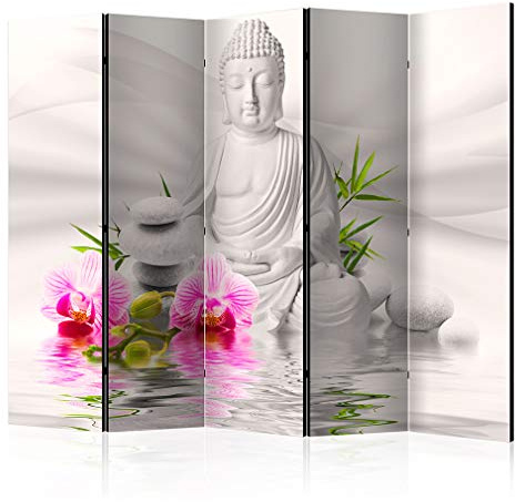 decomonkey Paravent Raumteiler Innen Buddha, 225x172 cm, 5-teilig, Oriental | Einseitig, Wohnzimmer, Room Divider, Wall, Raumteiler Stehend, Trennwand, Sichtschutz, Spanische Wand, Sichtschutzwand, Holz