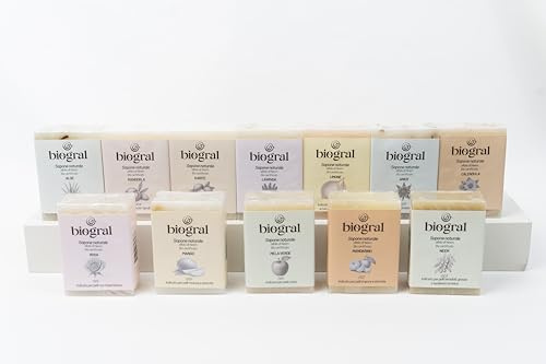 BIOGRAL - Set 12 Saponette miste Profumate con Olio di Neem (100 gr) Sapone per Viso, Mani e Corpo, Sapone Naturale Biologico Certificato Prodotto in Italia (12 pz fragranze miste)