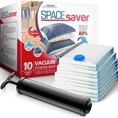 SpaceSaver Premium Vakuumbeutel (3 x klein, 4 x mittel, 4 x groß, 4 x Jumbo) (80% mehr Stauraum als führende Marken) Gratis Handpumpe für unterwegs, Variety 15 Pack