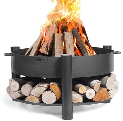 CookKing Stahl Feuerschale Montana Ø 60x45 cm Schwarz mit Holzlager