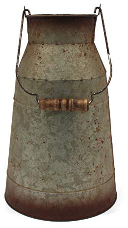 CVHOMEDECO. 25,4 cm Milchkanne aus verzinktem Metall mit Holzgriff, alte rustikale Bauernkrug-Krug-Vase für Haus- und Gartendekor.