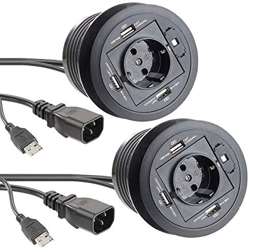 revolt Einbau Steckdose: 2er-Set aktive 3-Fach-USB-2.0-Hubs für Tisch-Einbau (Kabeldurchführung, Schreibtisch-Einbausteckdose, Hub)