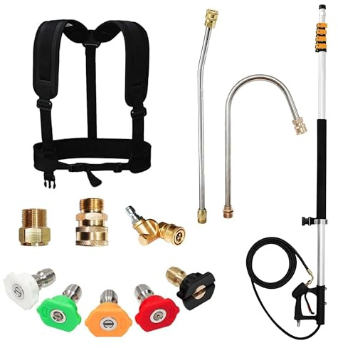 EDOU Direct Telescoping Pressure Washer Extension Wand 20' - Power Washer Gutter Cleaner Tool - 4,000 PSI - 1/4 Quick Connection, 5 Sprayer Nozzles, 2 Couplers, 2 Adapters, Support Harness