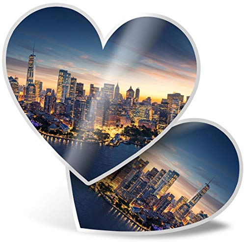 2 x Herz Aufkleber 7,5 cm – New York City Skyline Landschaft Fun Aufkleber für Laptops, Tablets, Gepäck, Scrapbooking, Kühlschrank, 2 Stück
