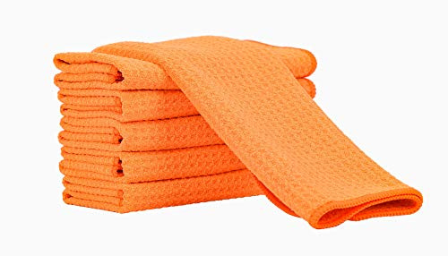Aniease diskhanddukar, mikrofiber, kökshandduk, superabsorberande, snabbtorkande, våffelväv, disktrasor, set med 6 rengöringsdukar, barhandduk (neonorange, 30 cm x 30 cm)