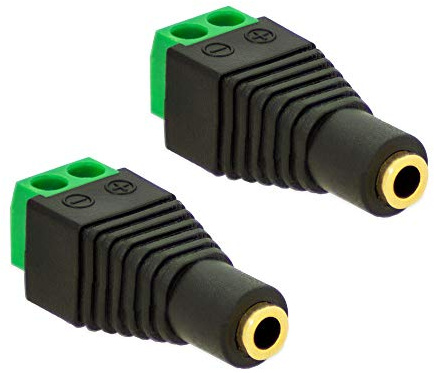 2X Klinken Buchse 3,5mm Adapter > Terminal Block 2-Pin Schraub Klemmen Vergoldet