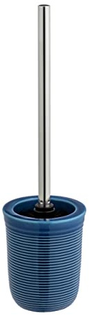 WENKO Standgarnitur Sada aus Keramik mit strukturierter Oberfläche, schwarzer Bürstenkopf Ø 8 cm auswechselbar, WC-Bürste mit Stiel in Silber, Zubehör für Bad und Gäste-WC, Ø 12 x 38 cm, Marineblau