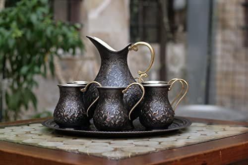 Turkish Handmade Special Copper Jug, Tray and Glass Set(Black) / Pitcher / Handmade Copper Set / Copper Mug / Kitchen Decor / Special Production