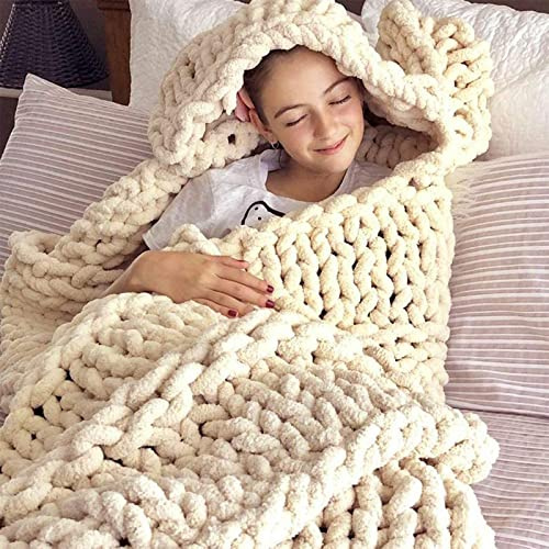 Chenille-Wollgarn Dicke Wolle Für Decke Stricken Häkeln, Strickdecke Decke Garn DIY Handstricken Roving Strickdecke Decke Chenille Garn für Riese Klobig Sticken Werfen Sofa Decke,Beige,150*200cm