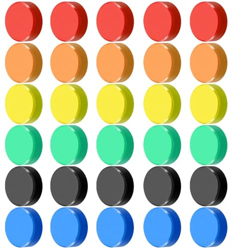 30 Stück Kühlschrankmagnete Bunt Magnete für Magnettafel, Rund, 6 Farben | Magnete Bunt mit Starker Haftkraft Magnete für Whiteboard Rund Dekorative für Kühlschrank Magnetwand Pinnwand Foto