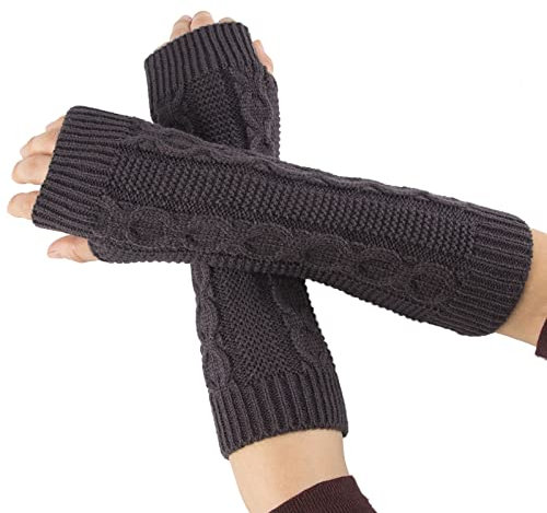 Armstulpen Stricken Armwärmer Frauen Lange Fingerlose Handschuhe Dehnbare Handschuhe Stulpen Damen Thermal Winter Halb Handschuhe Strick Gestrickte Fingerlose Fäustlinge Warm (Dark Gray, One Size)