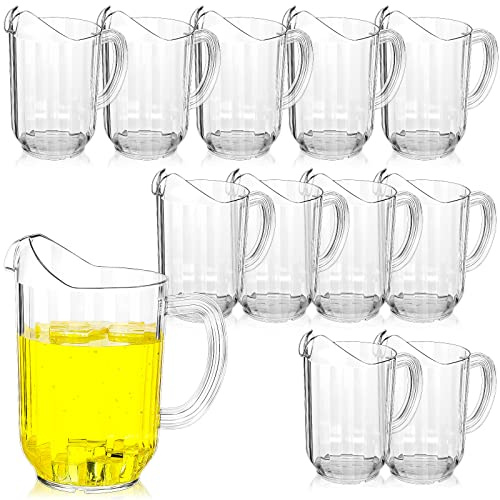 Tessco for you 12 Pcs Plastic Pitchers 60 Ounce Clear Restaurant Jug Large Water Pitcher Carafe Serve Milk Tea Juice Drink for Parties Container Dispenser Beer Jar (Classic)