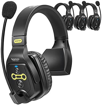 Saramonic WiTalk Full-Duplex 1.9GHz 1312ft Wireless Headset Intercom System Single-Ear WT4S 4User Remote Communication for Film/Stage/Video/Sport Production Drone recording Construction Site
