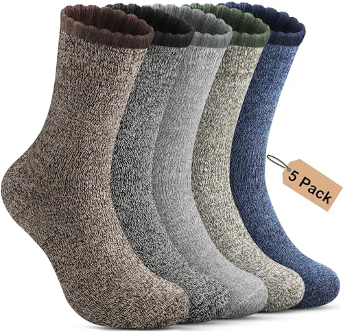 Annsuki of ull strumpor herr 43–46: 47–49 Merino strumpor herr vinter varma termostrumpor | 5 par tjocka termostrumpor herrstrumpor yllestrumpor för utomhus vandring vandringsstrumpor, Ull,