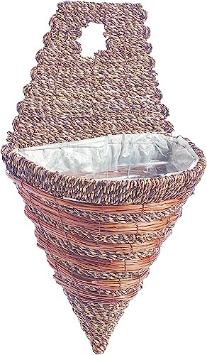 Garden Haven Sisal Rope and Fern Wall Torch Planter, Multi-Colour, 30 cm, 12-Inch Pre lined Natural basket on strong wire frame Elegant contrasting weave from Natural Fibres from Mountainous Regions