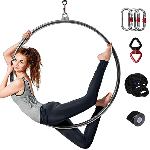 KROFEM Aerial Lyra Hoop Kit, 90CM, Professional Yoga Starter Set with Rigging Hardware Kit for Home, Exercise, Performance, 32mm Thickness