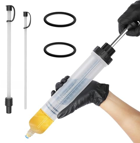 Norhogo 200ml Handpumpe Ölspritze, Bremsflüssigkeitsabsaugpumpe mit 2 Schläuchen, Ölwechselspritze, für Motor, Getriebe, Bremsflüssigkeit, Getriebeöle, Hinterachsöl und Kühlflüssigkeit, Umfüllpumpe