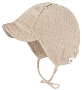maximo GOTS Baby-Schildmütze Musselinstoff, Bindeband, Futter, UV 50 37 beigemeliert