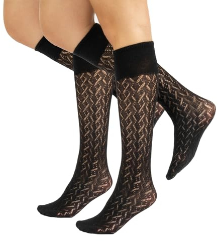 CALZITALY PACK 1/2 Pares Medias hasta la rodilla invernales, Calcetines hasta la rodilla de algodón, Calcetería Italiana (2 X Chevron Negro, Talla Unica)