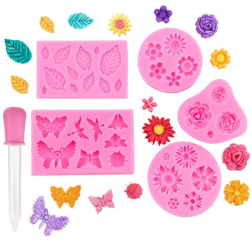 3D Blume Silikon Seifen Form, 5 Stück Silikonform Blüten Mit 1 Tropfern