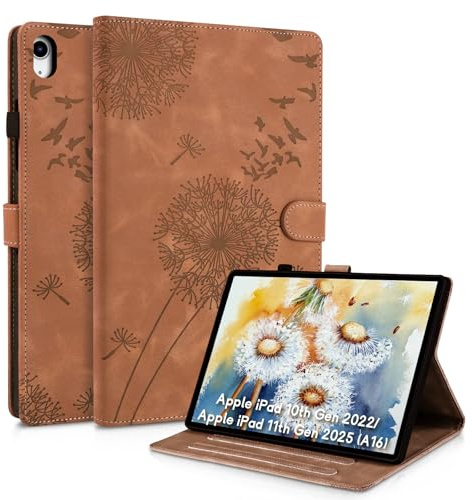 Rostsant ipad 10 Generation hülle 2022 10,9 Zoll/iPad 11 (A16) 2025 Löwenzahn PU Leder ipad hülle 10. Generation Brieftasche Tasche Schutzhülle Magnetisch Schutzhülle Braun