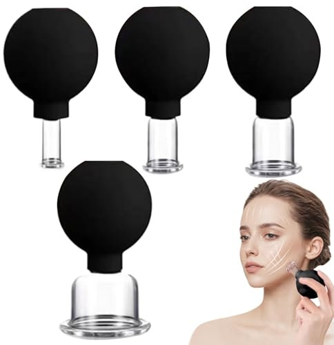 4Pcs Facial Cupping Set for Face 4 Size Face Cupping Cups Vacuum Facial Suction Cup Glass Silicone Cupping Therapy Set for Facial Massager Sore Muscles, Facial Cupping Set for Face