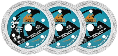 EXFEIN 75mm x 10mm Disco Diamantato per Piastrelle - 3 pezzi Lama Diamantata con X bordo in Rete per Porcellanato Ceramica Marmo Granito Pietra Artificiale