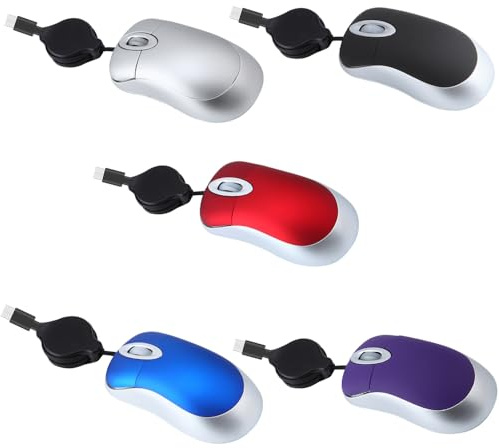 Mini mouse cablato Type-c con cavo retrattile Piccolo mouse da viaggio Mouse ottico da viaggio 1000DPI Mouse portatile silenzioso con cavo per PC Desktop Notebook Accessori per ufficio (Argento)