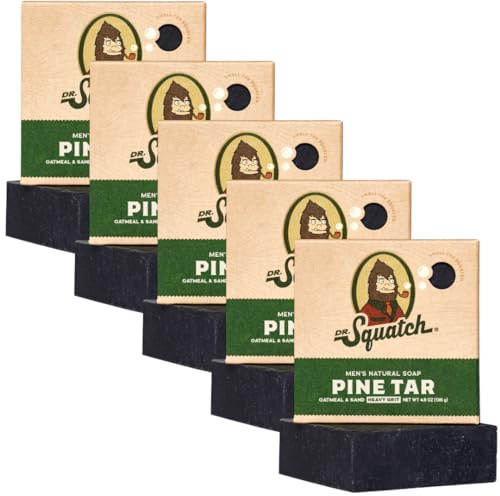 Dr. Squatch Natural Men’s Bar Soap Gift Set - Cold Process Body Soap Bar with Natural Oils - Gifts for Men - Pine Tar (142g, 5 pack)