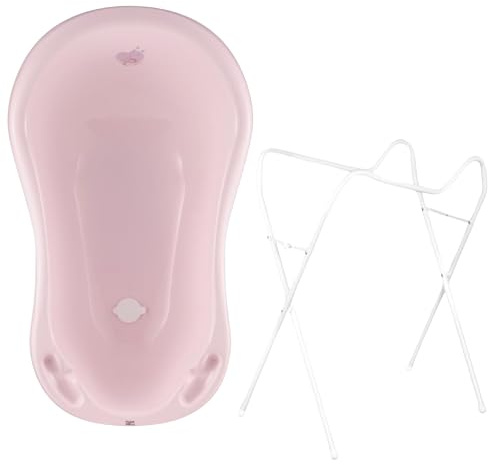Hylat Baby Baignoire Bebe sur Pied et Bonde - Hug Me Rose - Certifié TÜV Rhénanie - Ergonomique et confortable pour nouveau-nés et bébés jusqu'à 12 mois - Collection Lite - Benoire pour Bébé Enfants