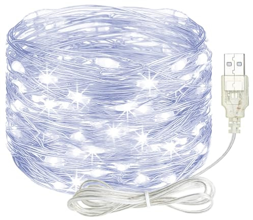 litogo Led Lichterkette mit USB, 5M 50 LED Lichterkette Innen mit Stecker, Wasserdicht Weihnachten Lichterketten Außen für Party, Garten, Hochzeit, Zimmer Deko, Kaltweiß
