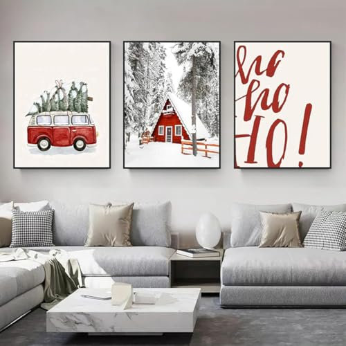DLKAJFK 3er Moderne Winter Schnee Bilder Set, Weihnachten Poster Set, Wanddeko Bild für Wohnzimmer Schlafzimmer Weihnachten Decor,Rahmenlos (Poster-06,3Pcs-30x40cm)