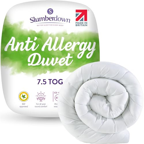 Slumberdown Anti Allergy Double Duvet 7.5 Tog - Allergy UK Approved Lightweight Summer Duvet for Allergy Sufferers - Made in the UK, Anti Bacterial & Machine Washable Double Quilt (200 x 200cm)