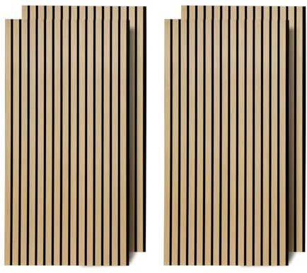Ollewiellan Akustikpaneele 2.88㎡ 4er Wandpaneele Holz Eiche und Filz 120x60CM Holzpaneele,Wandverkleidung holz für Studio und Zuhause Innenwanddekoration –Wandpaneele Eiche