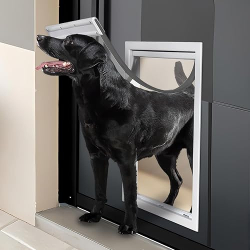 PRMTYUP Hundeklappe Aus PVC-Kunststoff, Abnehmbare Einbauklappe, Hundeklappe Mit Anti Kollision Barriere, Große Hundeklappe Mit Magnetischer Positionierung,Weiß,XXL
