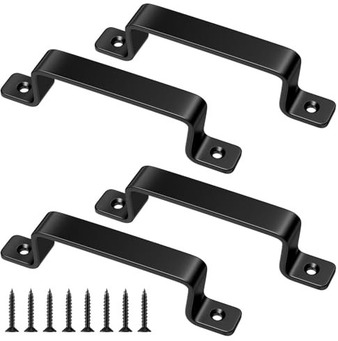 Maxentico 4 Pezzi Maniglia Porta Esterna, Maniglie Porte Scorrevole, Maniglione Porta di Granaio, Metallo Maniglie per Porte Scorrevoli Esterne, Maniglia Esterna Della Porta con Viti (Nero, 185mm)