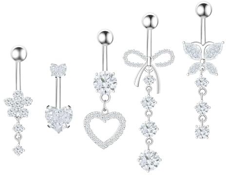 RUGBOL Lot de 5 piercings de nombril en titane pour femme (argenté)